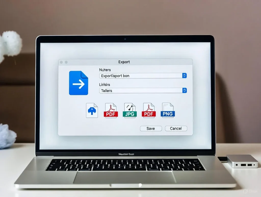 A laptop shows a generic export layout beside a small external drive on a desk, matching genshin wish counter and Export and Back Up Your Wish History.