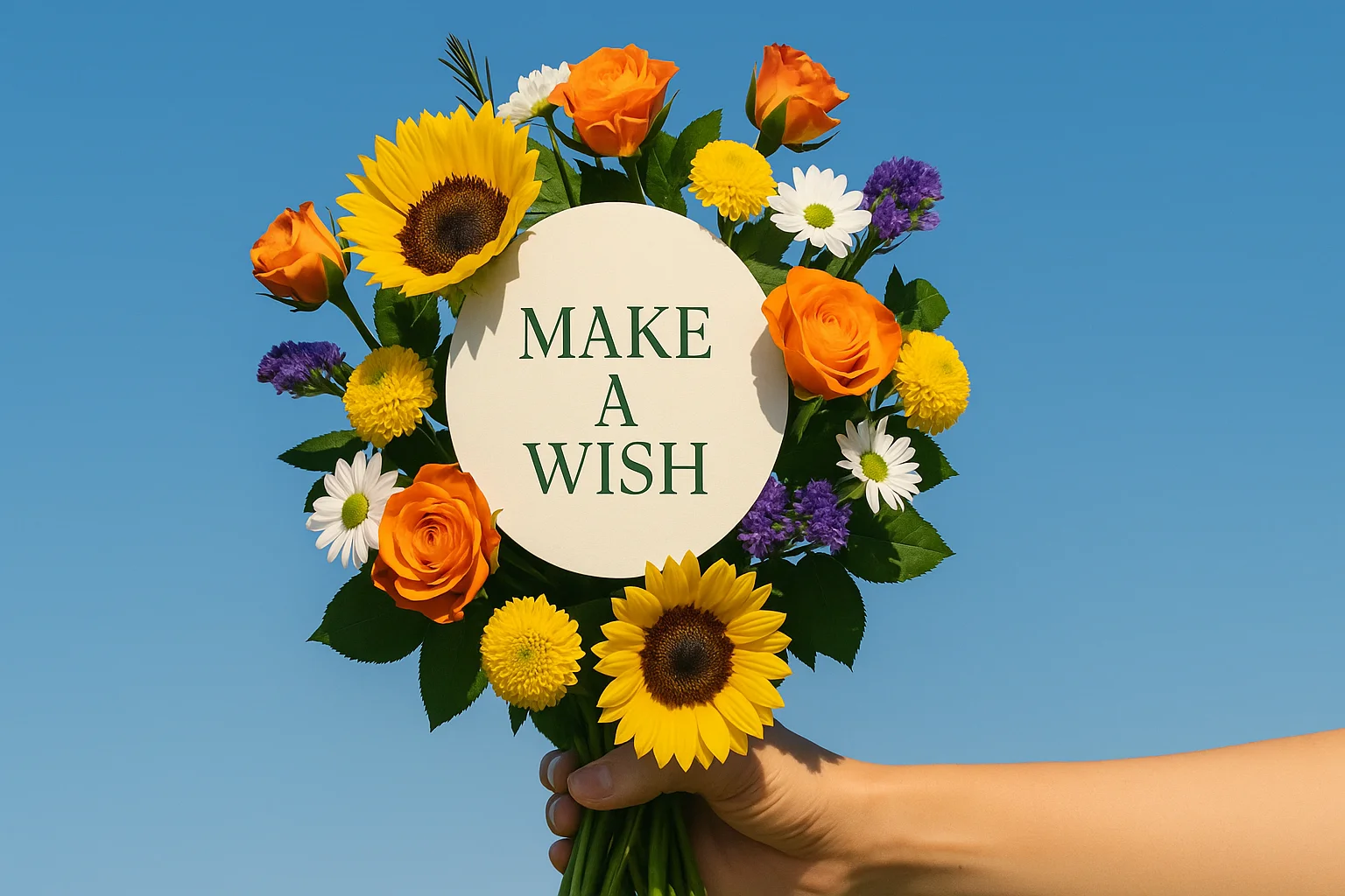 Bright mixed bouquet with yellow daisies, purple asters, and carnations in a glass vase.