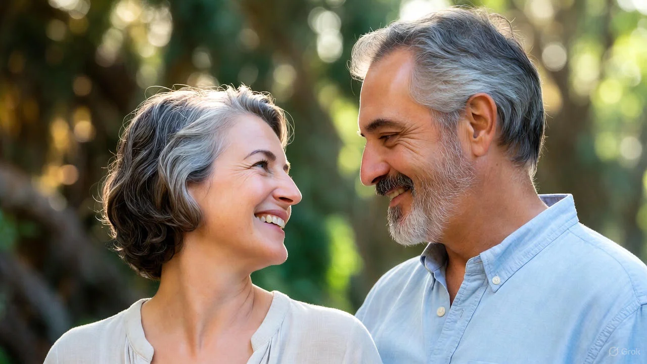 Golden “50” balloons with family photos and an open anniversary card for parents.
