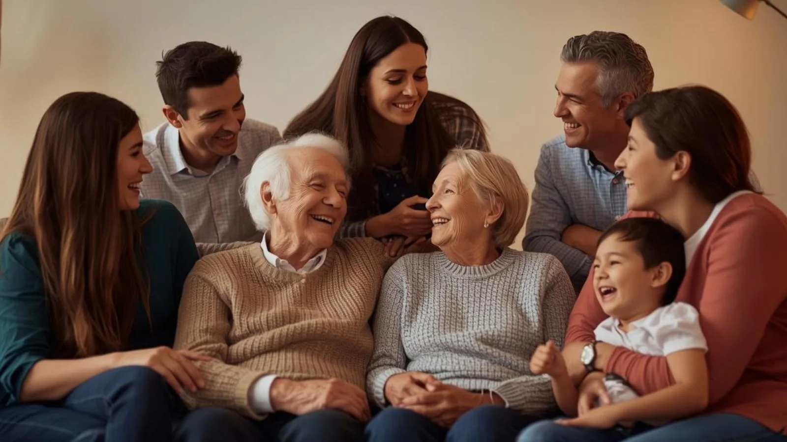 Elderly married couple surrounded by family celebrating their 60th wedding anniversary with diamond-themed decorations.