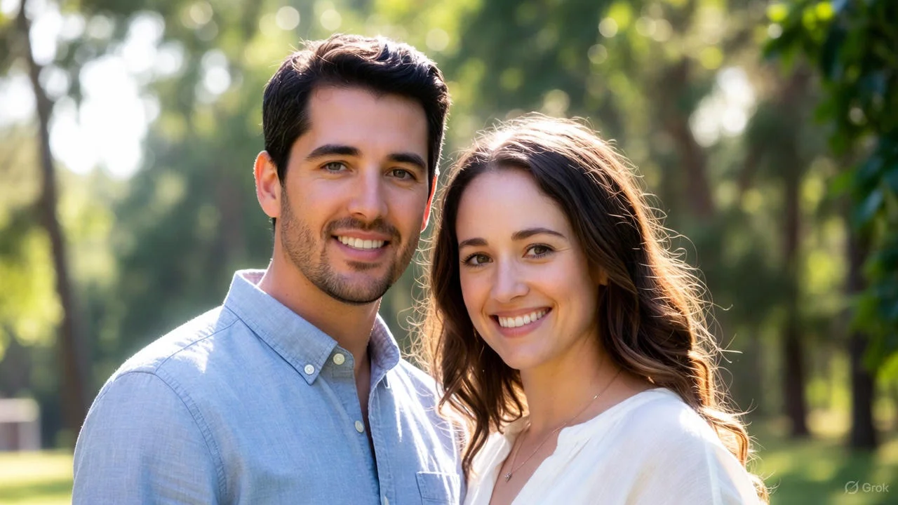 Parents celebrating with their daughter and son-in-law as the couple cuts an anniversary cake.