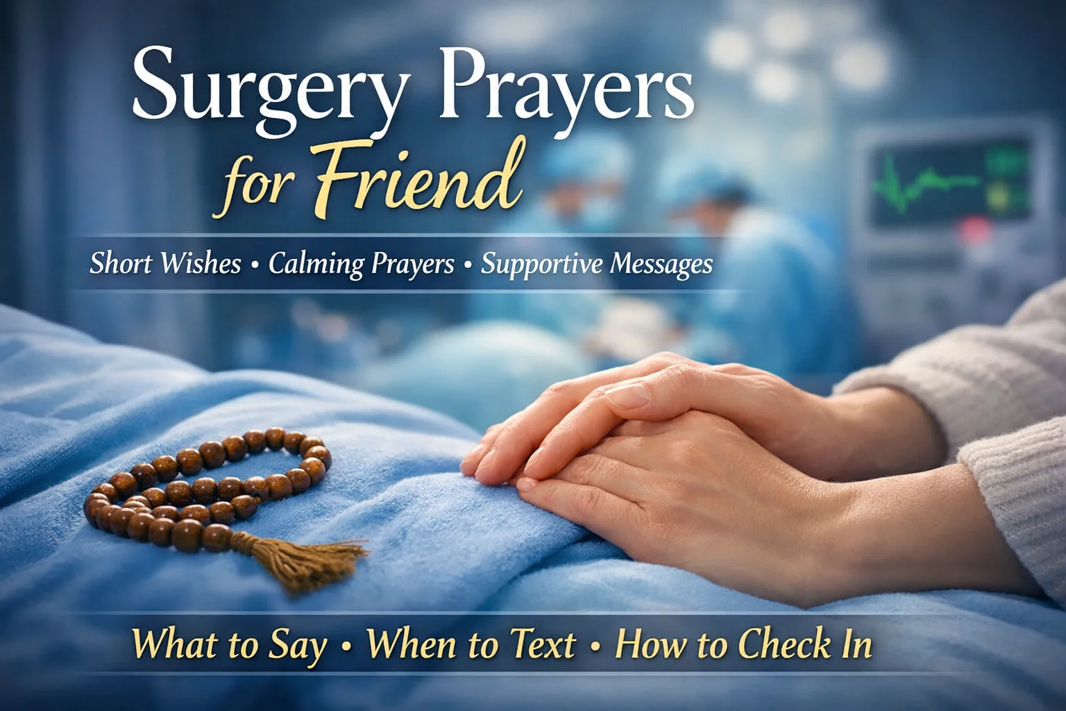 Main Title: Surgery Prayers for Friend Subtitle: Short Wishes • Calming Prayers • Supportive Messages Bottom Line: What to Say • When to Text • How to Check In