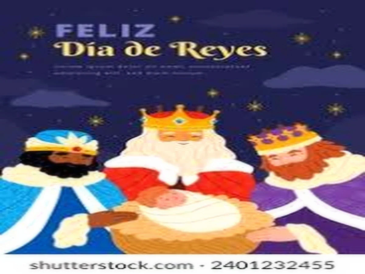Illustration of the Three Wise Men celebrating Feliz Día de los Reyes, honoring Epiphany with gifts, faith, and blessings.