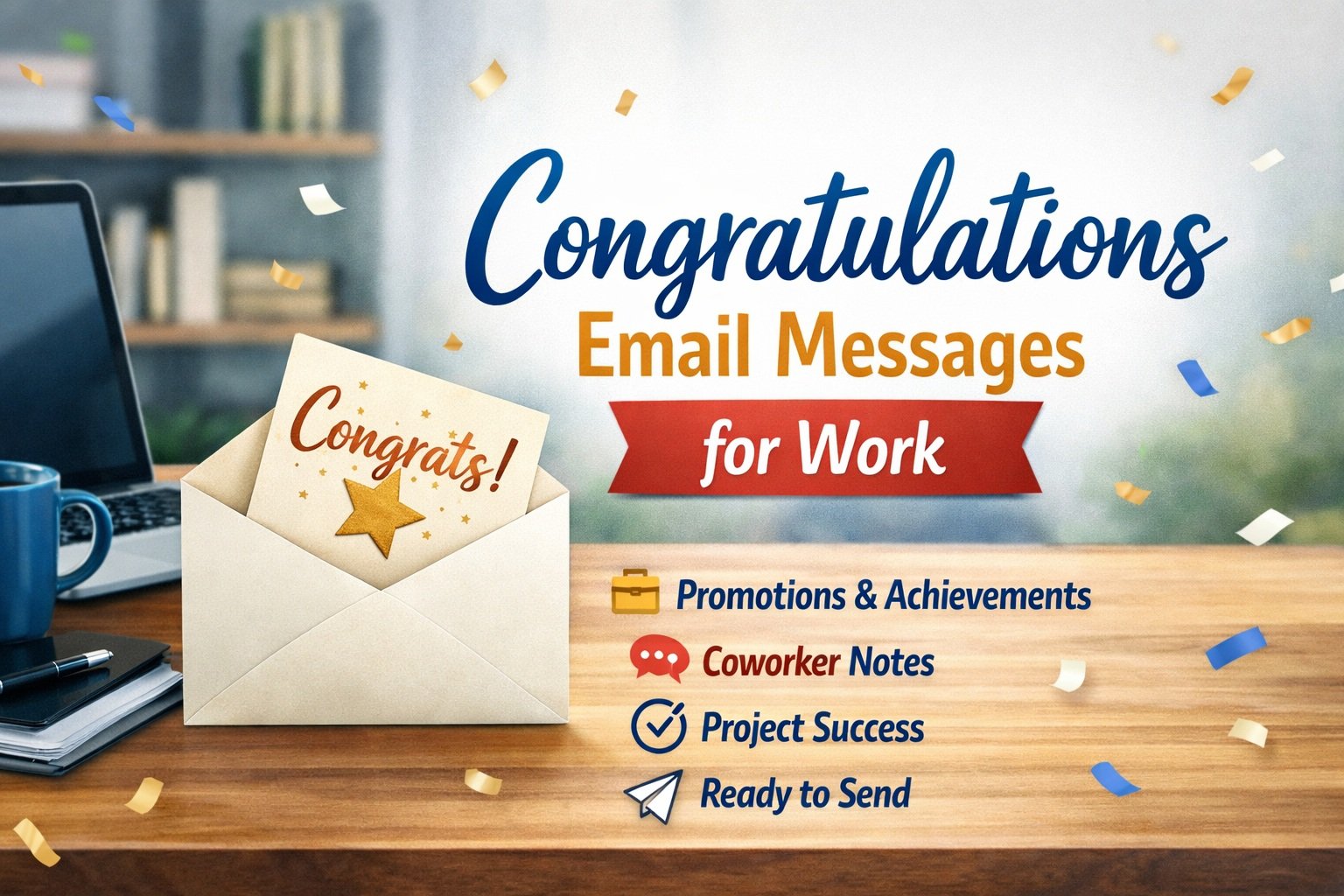 Congratulations Email Messages for Work Congrats! Promotions & Achievements Coworker Notes Project Success Ready to Send