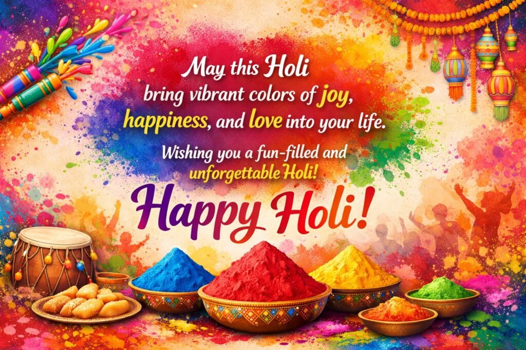 May this Holi bring vibrant colors of joy, happiness, and love into your life.
Wishing you a fun-filled and unforgettable Holi!