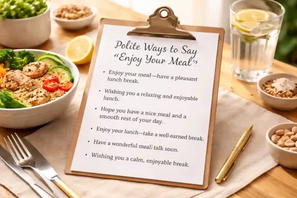 Polite ways to say “enjoy your meal” — a simple list you can copy for lunch notes, texts, or work messages.