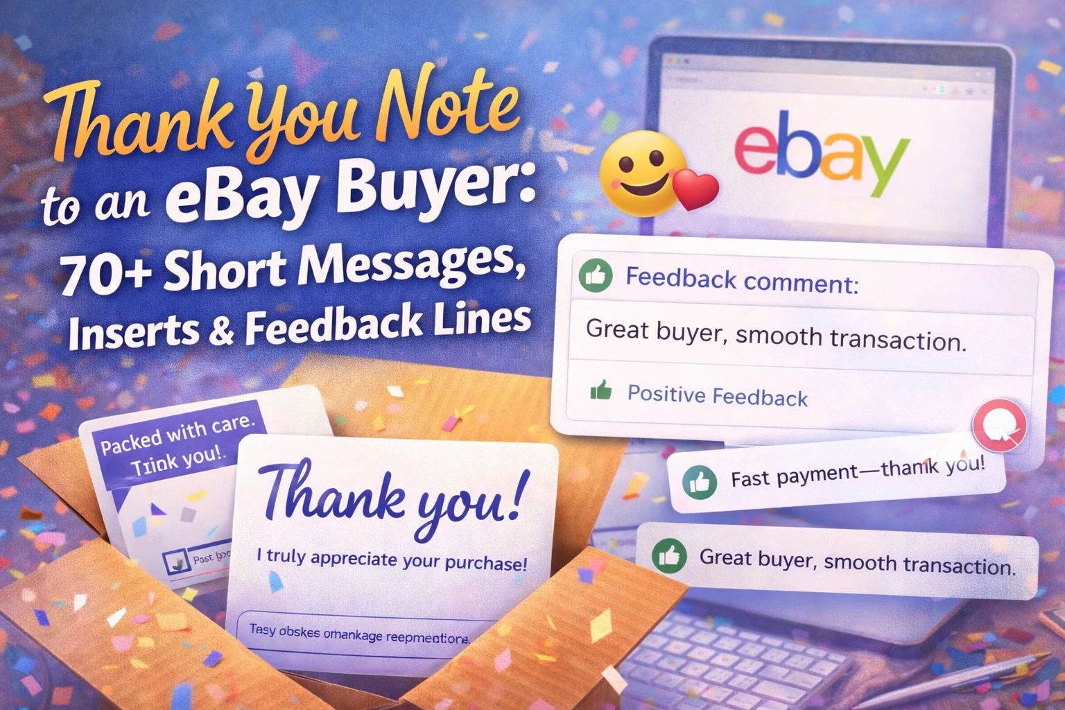 Thank You Note to an eBay Buyer 70+ Short Messages, Inserts & Feedback Lines